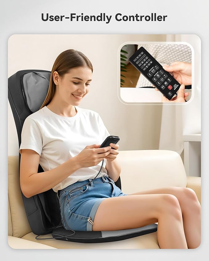 Snailax Shiatsu Neck and Back Massager with Heat, Adjustable-Height Neck Massager Rollers Massage Chiar Pad with Vibration, Chair Seat Massager for Home, Office, Gifts for Men, Women