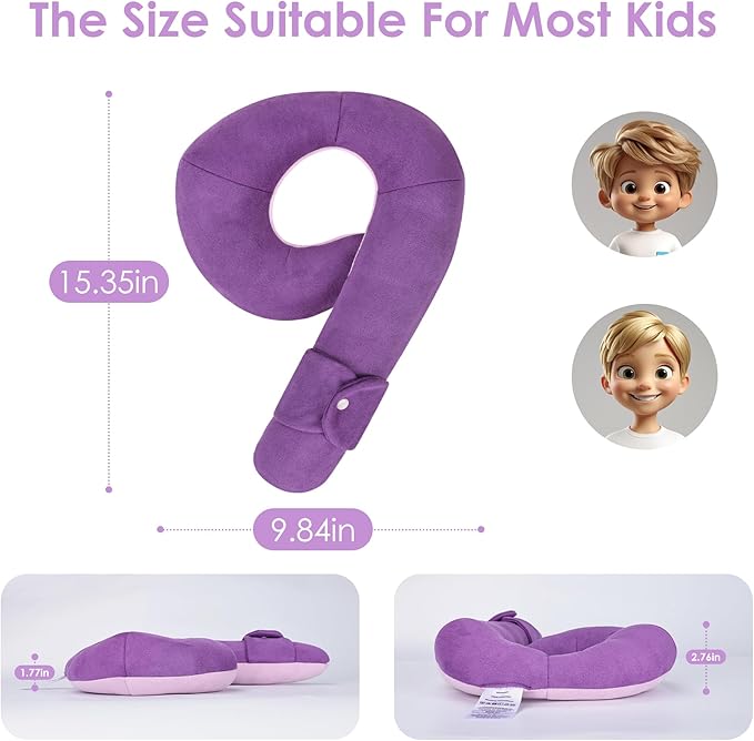 Kids Travel Neck Pillow, Toddler Travel Pillow for Car & Airplane and Head & Chin Support, Comfortably Travel Neck Pillow for Road Trip Sleeping, Gifts for Toddler/Kids (Deep Purple & Light Purple)