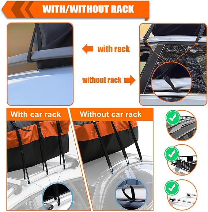 Car Roof Bag Rooftop Cargo Carrier Bag 15 Cubic Feet Waterproof for All Cars with/Without Rack, Includes Anti-Slip Mat, 8 Reinforced Straps, 6 Door Hooks, Storage Bag, Luggage Lock by MCCKLE