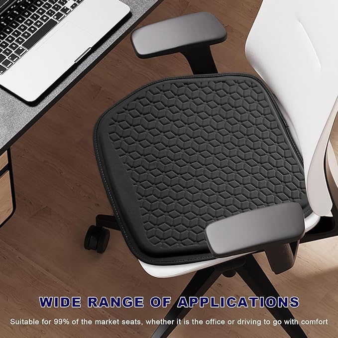 Gel Car Seat Cushion, Non-Slip Breathable Automotive Front Seat Bottom Cushion Pad, Comfortable & Cooling Seats Cover Interior Mat for Sedans SUVs Trucks, Car Accessories (Black)
