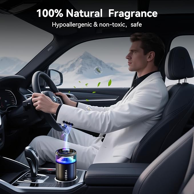 Smart Car Air Freshener, Car Air Freshener Diffuser with Starry Sky Projection and 50ml Perfume, Auto On/Off Intelligent, 3 Mode Adjustable Rechargeable Aroma Diffuser (Snow Mountain))