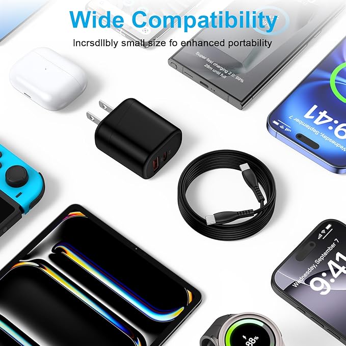 Fast Phone Charger for Samsung Galaxy Z Flip 7 FE 6 5 4 3, Z Fold 7 6 5 4 2 5G, Z Trifold, Tri Fold, Fast Charging Block for S25 Edge S25+ S24 S23 S22 S21, Wall Power Adapter with USB C to C Cable