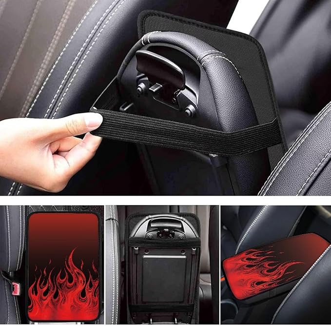 Fire Print Car Center Console Armrest Cover Pad Universal Decorative Armrest Cover Pad for Truck Sedan SUV, Car Interior Decor Accessories