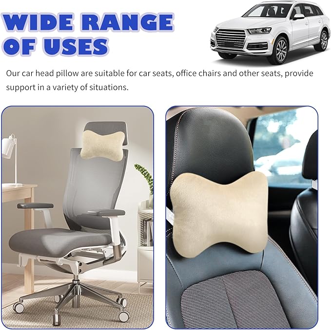2PCS Car Headrest Pillow,Soft & Comfortable Car Neck Pillow for Driving Fatigue Relieve,All-Season Universal Cars Head Rest Pillows Automotive Interlor Accessorles for Cars (Beige/2PCS)