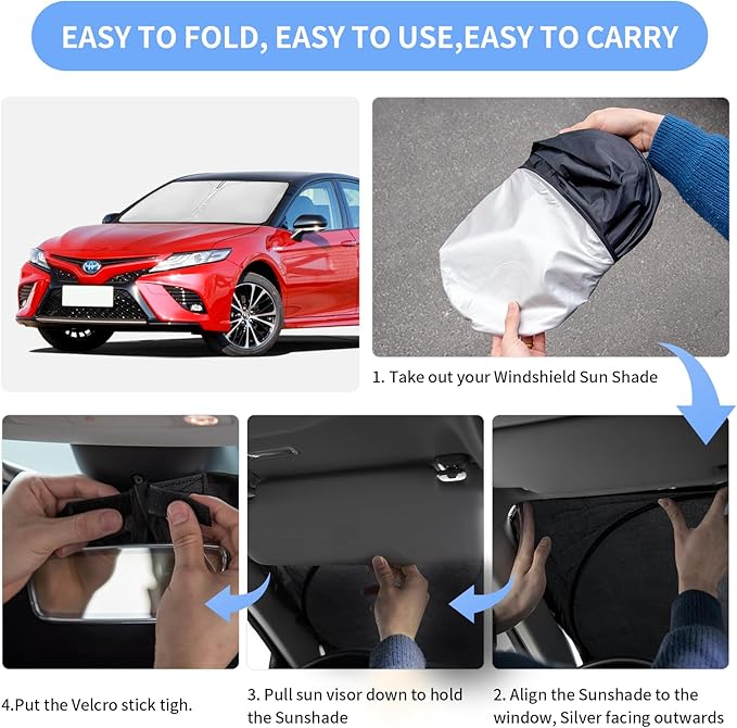for Toyota Camry 2012-2017 Sun Shade Sunshade Windshield Cover - 4 Layers Front Window Shade Custom Fit Camry Sun Visor - 240T Retractable Shade Blocks UV Rays Car Accessories