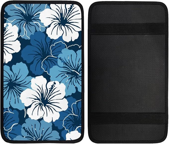 1pc Center Console Armrest Cover Pad 12.6x7.5 inch Blue Aqua Flower Neoprene Car Armrest Cushion Waterproof Armrests Seat Box Cover Protector for Universal Cars Vehicles SUVs