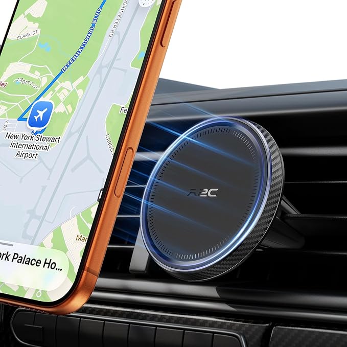 A2C Slim Magnetic Phone Holder for Car, Rental Car Essentials for Travel, No Assembly, Compact, One-Hand Operation, Easy Removal, Reusable, Upgraded Air Vent Phone Mount Compatible with MagSafe iPhone