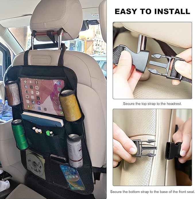 Car Seat Back Organizer, Auto Multi-Pockets Backseat Storage Bag with Tablet Holder, Waterproof Oxford Cloth Seat Back Protector Kick Mat for Most Vehicles, Car Accessories (Style B)