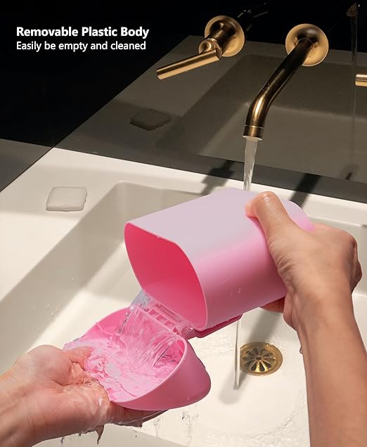 Ginsco Mini Car Trash Can with Lid, Small Car Garbage Can, Cute Leakproof ABS Car Trash Bin, Car Accessories for Interior, Garbage Bin for Car, Home, Office with 60pcs Trash Bags Pink