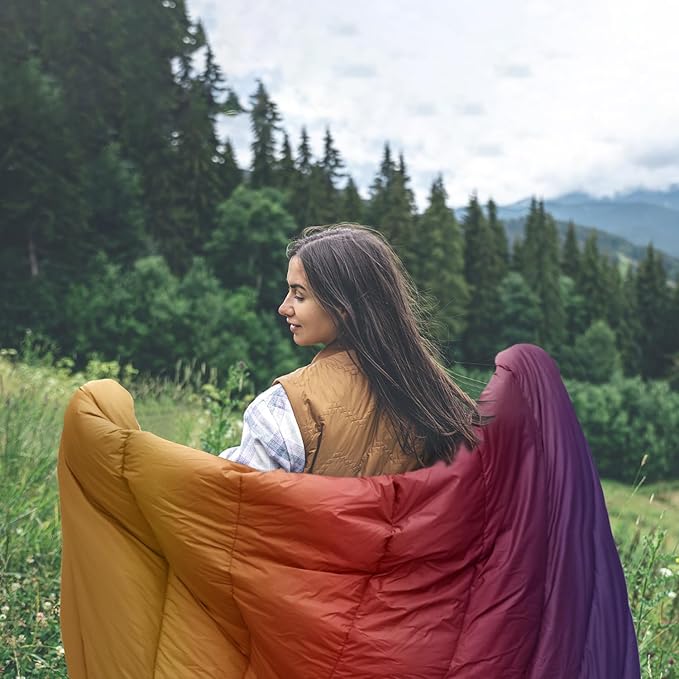 zzlamb Camping Blanket for Cold Weather,Outdoor Puffy Blanket Portable Down Alternative,Windproof Warm Cloak with Snaps,Cozy Quilt Backpacking Picnic RV Travel Plane Car Hammock Beach Climbing