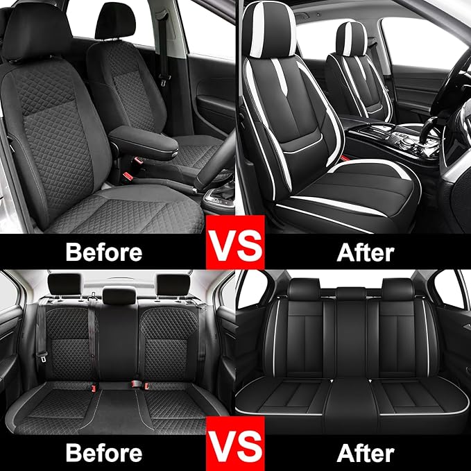 Fit for 98% of Mercedes Benz Car Seat Covers, Premium Nappa Leather Seat Cover, Fully Wrapped Protect Modern Style Seat Cover (5-Seat Standard, Black & White)