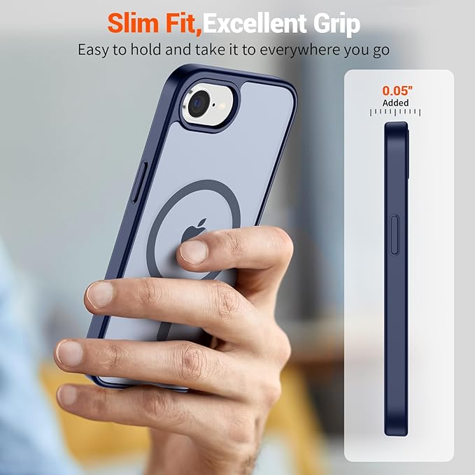 SUPFINE Magnetic for iPhone 17e Case/iPhone 16e Case 2025 (Compatible with MagSafe)(Military Grade Drop Protection) Slim Translucent Matte Shockproof with Anti-Fingerprint Phone Case,Navy Blue