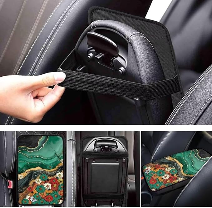 Coldinair Teal Marble Universal Car Center Console Pad Flower Soft Armrest Protector Cover Fit for Most Vehicle,SUV,Truck,Car Interior Accessories Decor