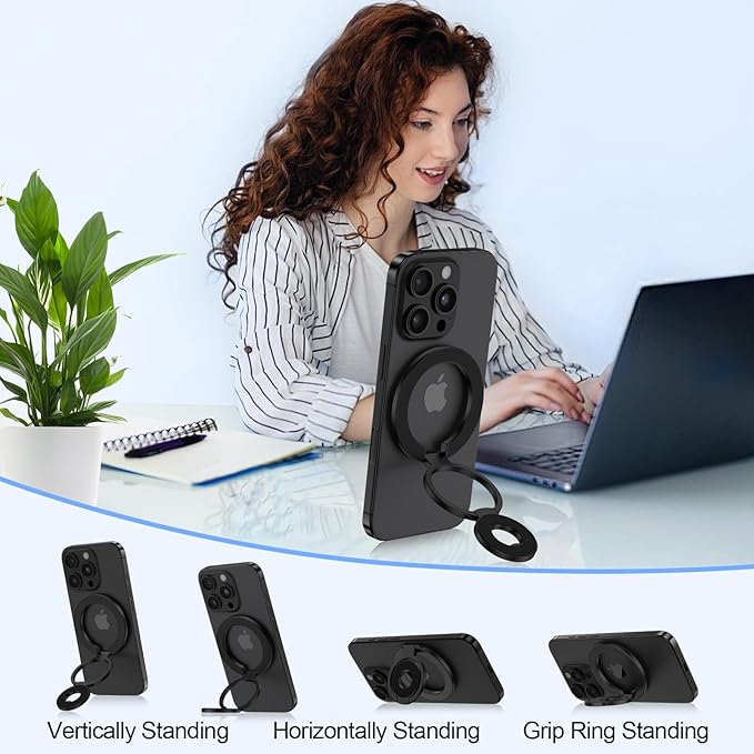 Magnetic Phone Ring Holder for Samsung Galaxy S26 S25 Ultra S25 S24 FE S24 Ultra, Removable Magsafe Phone Grip with Kickstand for iPhone 17 16e 16 Pro Max 16 Plus 15 14 Pro Max, Fit Magnetic Car Mount
