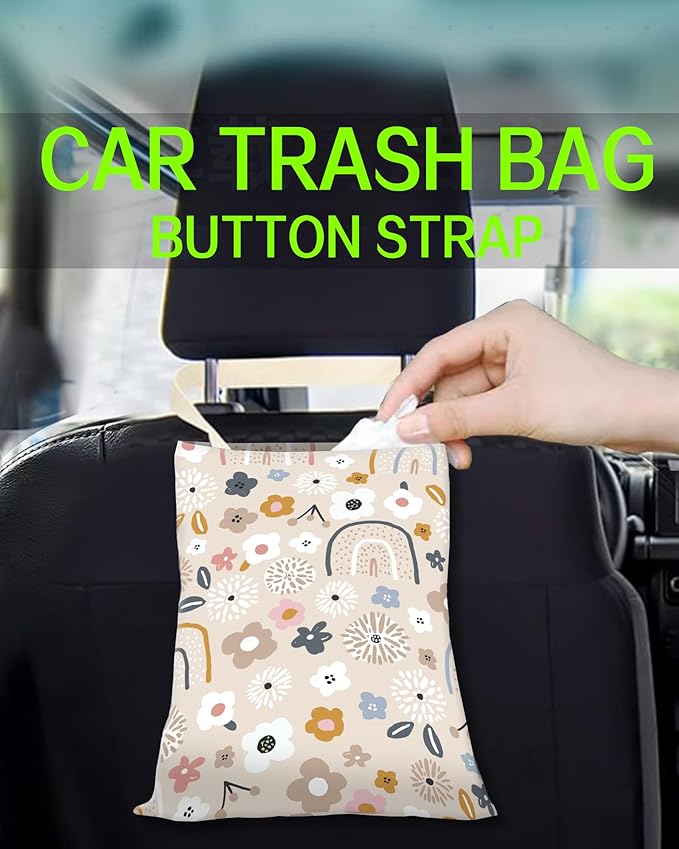 Car Garbage Can, Hanging Car Trash Can Bag for Cute Car Back Seat Organizer, Cute Flowers