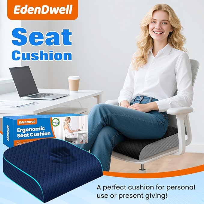 Seat Cushion for Office Chair, Memory Foam Chair Cushions, Car Seat Cushion for Long Sitting, Desk Chair Cushion for Pressure Relief, Non-Slip Bottom, Washable Cover, X-Large, Blue
