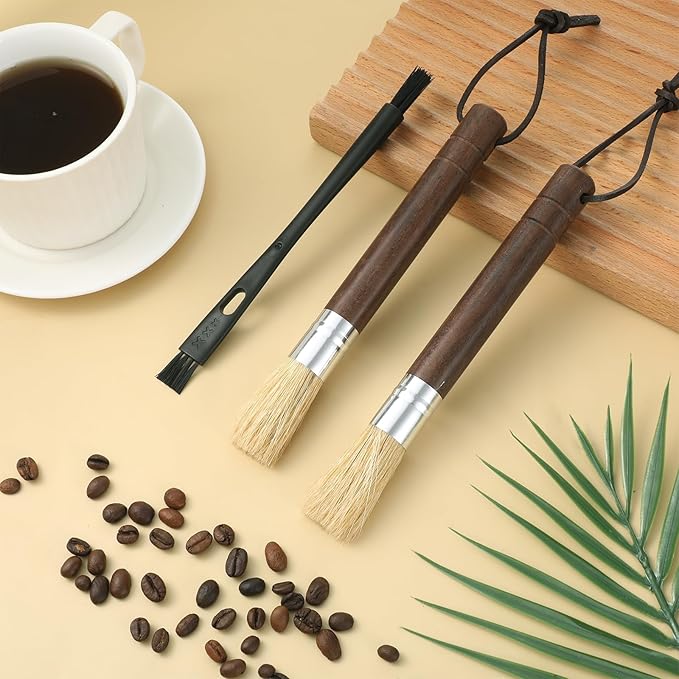 3 Pack Coffee Grinder Brush, Espresso Machine Brush with Wooden Handle and Natural Bristles, Coffee Grinder Cleaning Brushes for Home Kitchen Barista Espresso Machine