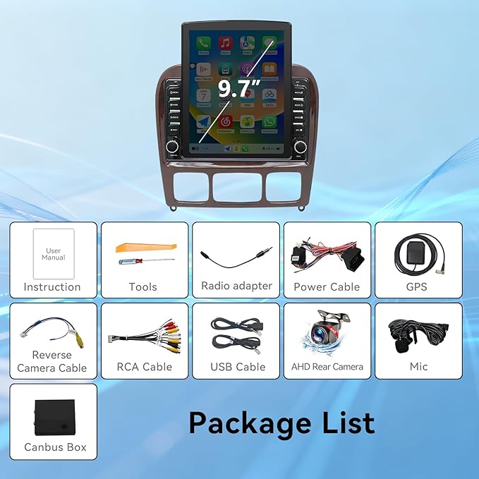 Android 14 Car Radio Compatible with Mercedes Benz S-Class W220 1998-2005,4G+64GB,9.7" Touch Screen Car Stereo with Wireless Carplay Android Auto,FM/GPS/SWC/Mirror Link/Backup Camera