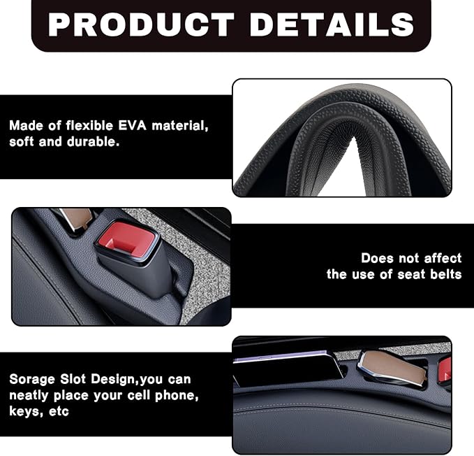 2PCS Car Seat Gap Filler Organizer, Multifunctional Car Gap Filler Organizer Storages Function for Storing Phones Keys Cards, Universal No Drop Seat Guard for Cars (Black)