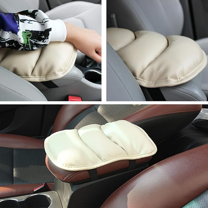 Armrest Cover for Car, PU Leather Auto Center Console Cover, Car Armrest Pad Cushion Seat Box Cover Protector, Universal Fit, Auto Car Interior Accessories for Women Men (Beige)