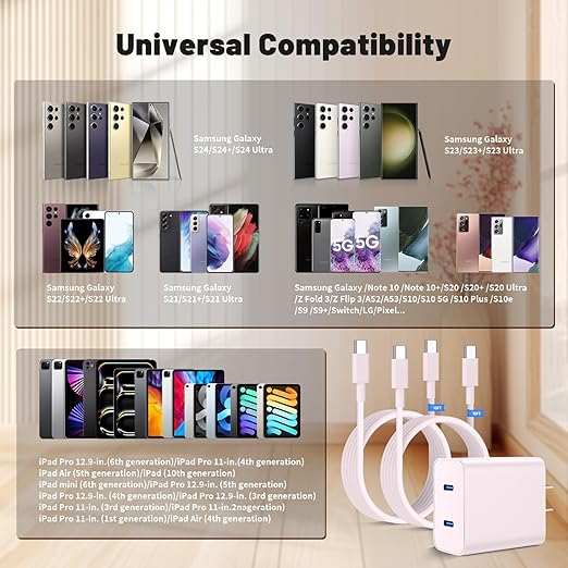 45W Dual Port Super Fast Charger with Long USB C to C Cable 10ft,Type C Wall Charger Block and Android Phone Charging Cord for Samsung Galaxy S26 Plus/S25 Ultra/S25+/S24+/S23+/S22+/S21/S20/Note 20/10+