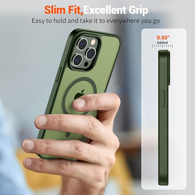 SUPFINE Magnetic for iPhone 13 Pro Case (Compatible with MagSafe) (Military Grade Drop Protection) Slim Translucent Matte Shockproof with Anti-Fingerprint Phone Case,Cangling Green