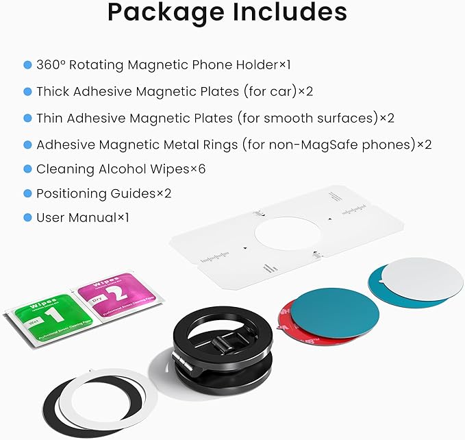 Itramax 360° Rotation Magnetic Phone Stand,Foldable Portable iPhone Stand for Desk with Non-Slip Base,Dual-Sided Ring Smartphone Holder for iPhone 17 16 Plus 13 12 11,Pixel 9 8,Samsung,Office,Kitchen