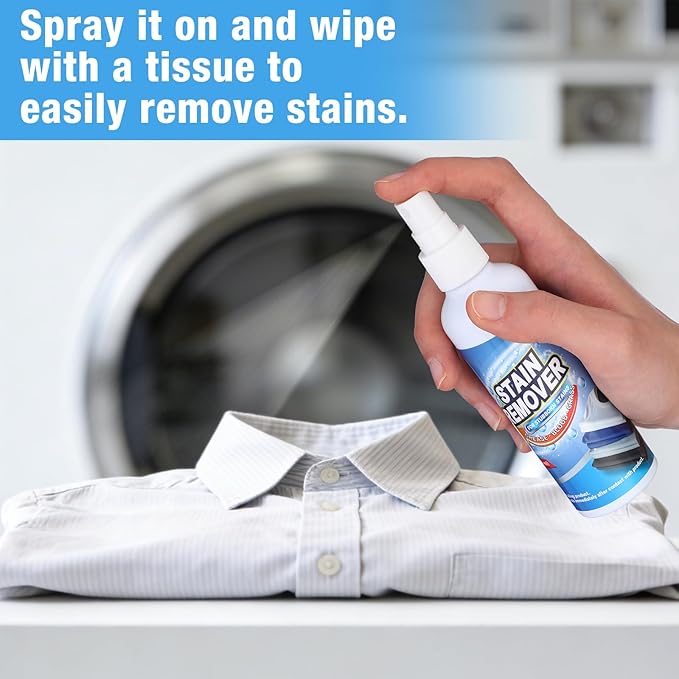 2 Pack 4 oz Stain Remover Spray Stain Treater Spray with 50 Cleaning Wipes Coffee Food Grease Dirt Remover for Clothes Carpet Couches Rugs Car Seats Fabric