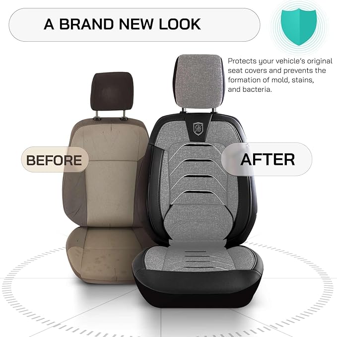Premium Car Seat Covers Front Seat - Linen Car Seat Cover for SUV, Cars, Most Pickups, Grey-Black, Car Seat Protector, Car Seat Covers Front Seats, Car Seat Protector