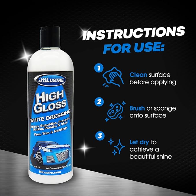High Gloss White Dressing, Vinyl, Rubber, and Plastic Restorer for A Super Shine Finish, Car Detailing Trim, Mold, and Tire Dressing, Quick Dry, Low Sling Formula, Bubblegum Scent, 16 oz