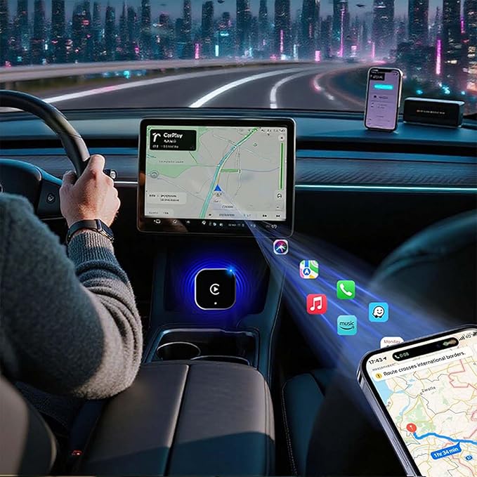 Wireless CarPlay Adapter & Android Auto Dongle, Shiny Silver,Fast Auto-Connect, Compact Plug & Play Wireless CarPlay Converter for iPhone & Android, USB/USB-C, No Delay, Seamless Reconnection