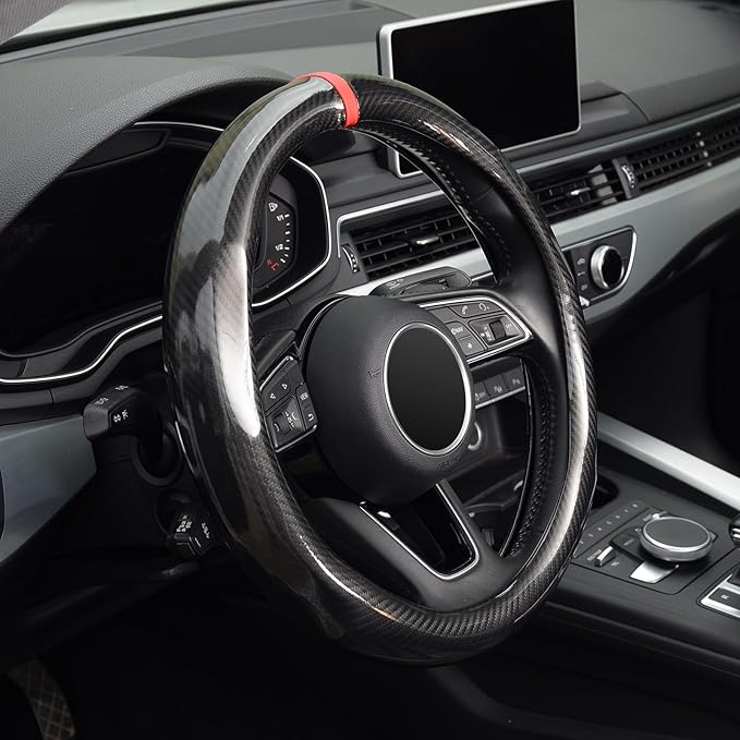 ZHOL 16 inch Steering Wheel Cover Carbon Fiber, Compatible Large-Size for F150 F250 F350 Ram 4Runner Tacoma Tundra Range Rover Model Car Accessories for Women Men
