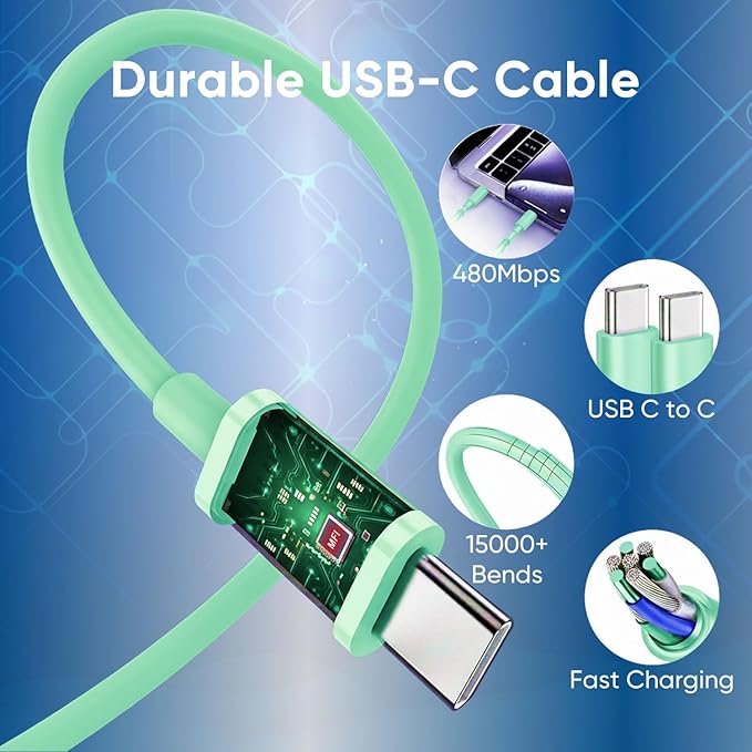 iPhone 16 15 Charger Fast Charging, 30W USB C Charger Block 10FT Cable for iPhone 15 16 Plus Pro Max/iPad Pro/AirPods, PD USBC Power Adapter Wall Plug with Extra Long Type C to C Cord (Green, 10FT)