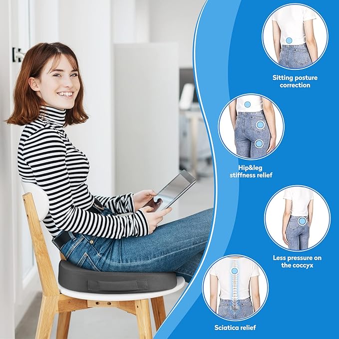 Seat Cushion, Office Chair Cushions, Car Seat Cushion, Non-Slip Sciatica & Back Coccyx Tailbone Pain Relief Chair Pad, Memory Foam Pillow for Computer Desk, Wheelchair, Driving(Grey)