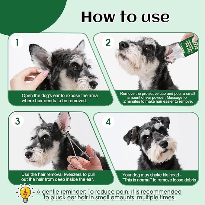 Dog Ear Powder for Hair Removal – Ear Plucking Powder for Dogs & Cats – Grooming Ear Powder for Better Grip, Less Moisture & Odor – Gentle Ear Care that Makes Ear Hair Removal Easier