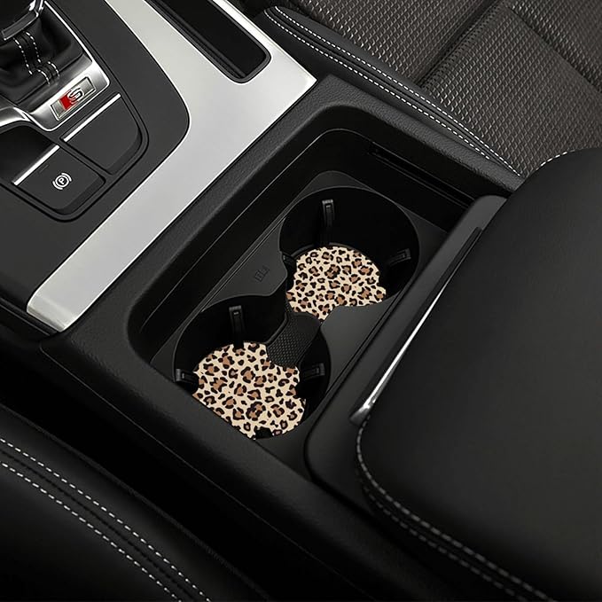 Brown Leopard Print Steering Wheel Cover Cheetah Animal Print Steering Wheel Cover Anti-Slip Breathable Universal 15 Inch Car with 2 Pieces Car Coasters Suitable for Men Women