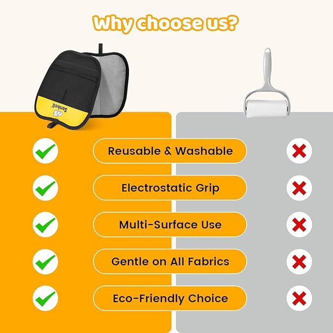 Pet Hair Removal Glove for Dogs & Cats, Newly Upgraded Reusable Electrostatic Pet Hair Remover Glove, Pet Hair Remover Mitt Tool for Couch, Furniture, Bed, Clothing, Carpet, Car Seat