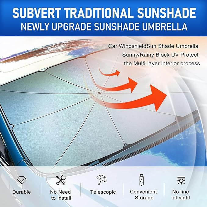 1 PC Windshield Sun Shade for Car, Foldable Reflective Sunshade for Car Front Window Protect Vehicle from UV Sun and Heat, Keeps Vehicle Cool Fit Most Vehicles (55 x 31 inches)