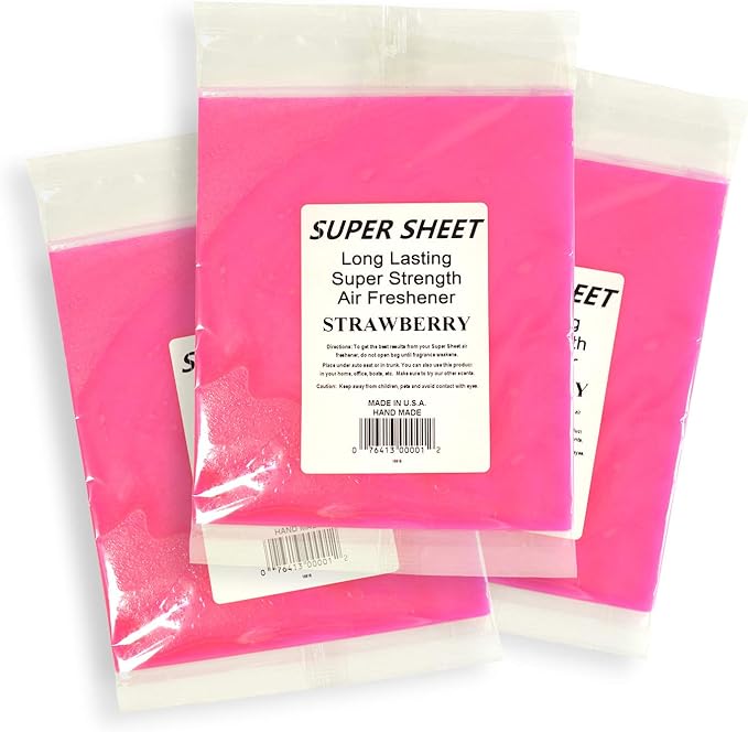 Super Sheet Large (8"x7") Under Seat Car Air Freshener, 3-PACK (Strawberry)