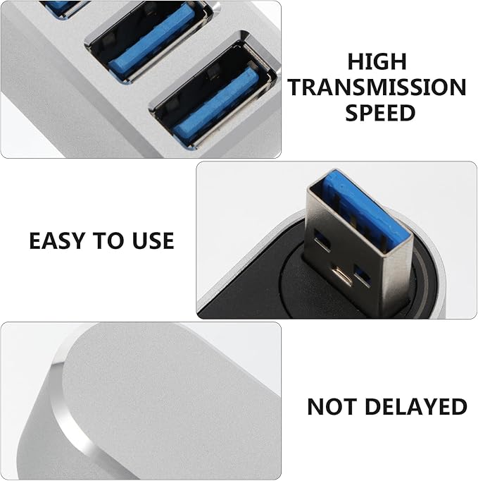 SEWACC Rotatable USB Hub Aluminum Alloy Expander for Phone Laptop Computer Accessories with Angle Wide Compatibility for USB Drive Keyboard Mouse Camera