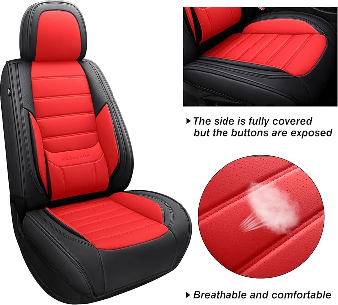 Car Seat Covers Full Set,Black White Car Seat Cover, Car Seat Protector Waterproof, Nappa Leather Car Seat Cushion Fit for Most Cars Red