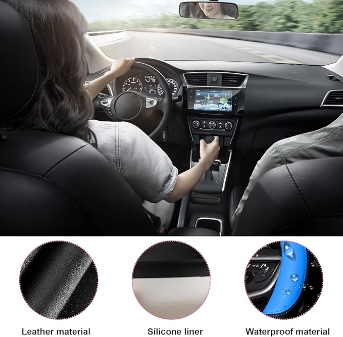 Car Steering Wheel Cover, Universal 15" Anti-Slip Auto Steering Wheel Protector for Men Women, Breathable Odor Free Leather Steering Wheel Car Accessories Fit Most Vehicles (Blue)