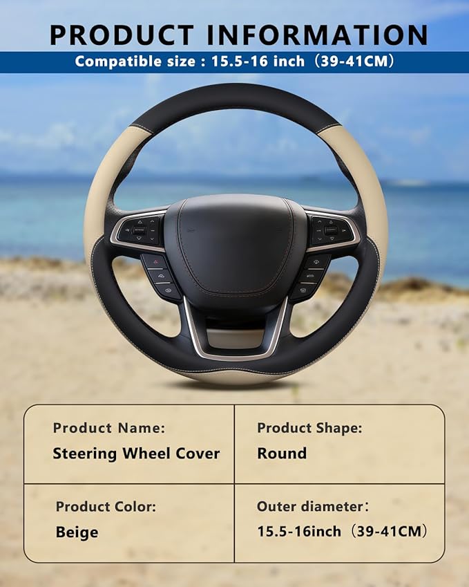 Heavy-Duty Steering Wheel Cover for RV Trucks & Campers - Non Slip Covers, Steering Wheel Grip for Motorhomes & Recreational Vehicles, Fits Oversized 15.5-16 Inch Wheels (Beige)