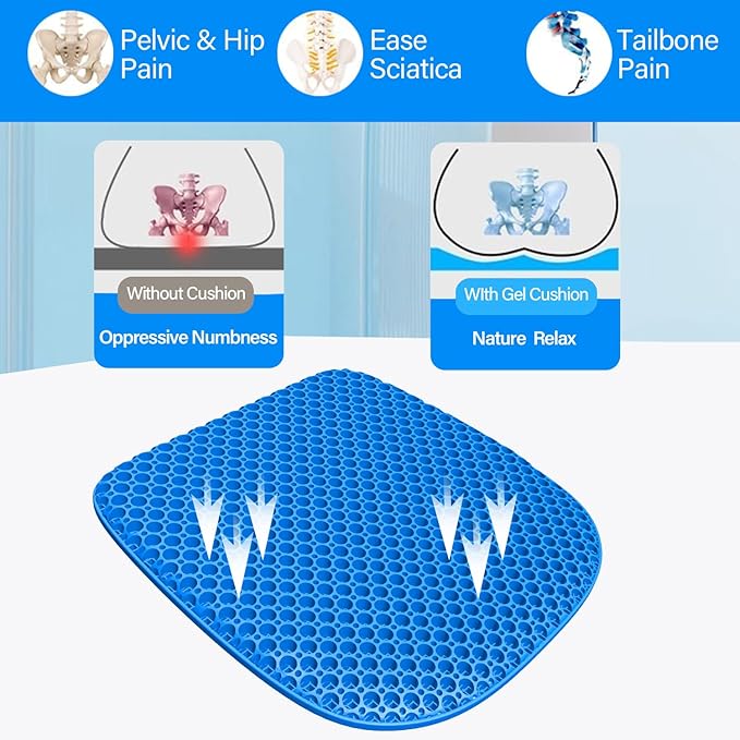 Large Gel Seat Cushion for Long Sitting with Non-Slip Cover,Soft & Breathable,Seat Cushion for Chair,Car,Office,Desk Chair,Wheelchair