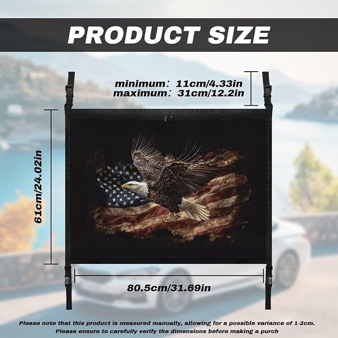 Generic American Flag Eagle Car Ceiling Cargo Net,31.69"x24.02" Reduce Sagging Car Storage Mesh Organizer,Double Layer Roof Mesh Camping Over Landing Gear Cargo Bag,Road Trip Essentials