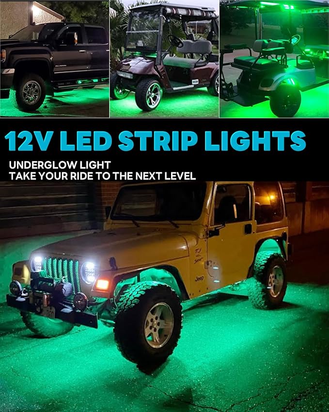 12V Led Light Strip Connectable 24Inch Green Led Strip Lights for Car Underglow Kit Golf Cart Motorcycle Boat Cabinet Waterproof Led Light Strip,4Pack