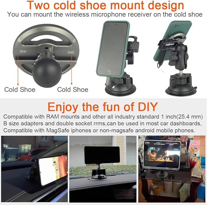 Magnetic Car Phone Holder Mount with B Size 25mm 1" Ball Compatible with Magsafe iPhone 16 15 14 13 Pro Max RAM mounts B Size 1 inch Double Socket Arm Magsafe Ball Mount Adapter