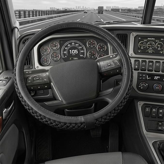 15“16”17“18”19“ 20 Inch Ice Silk Semi Truck Steering Wheel Cover (Black, 16 inch)