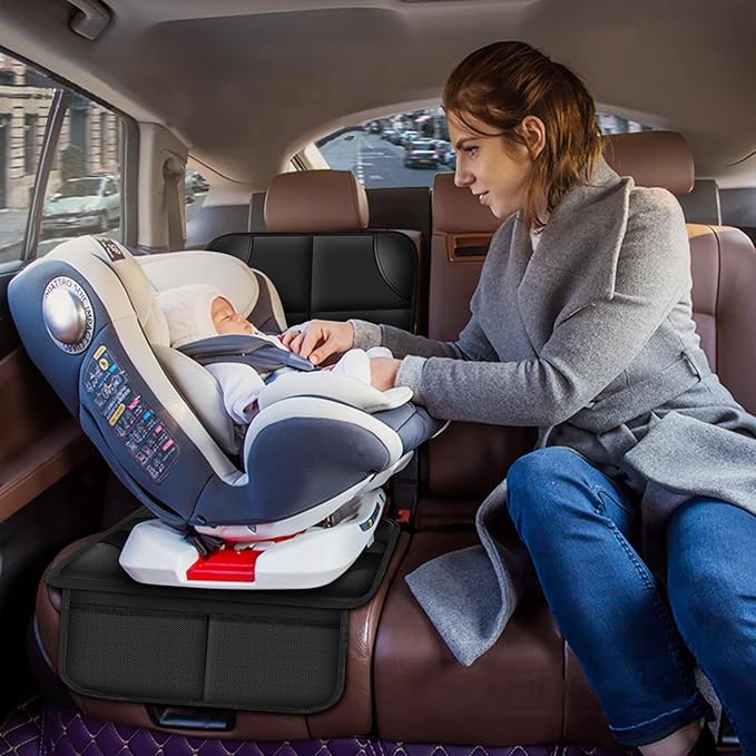Meolsaek Car Seat Protector for Child Car Seat, Durable 600D Fabric Waterproof Car Seat Cover with Thick Pad Non-Slip Backing,No Imprints (Black 1pc)