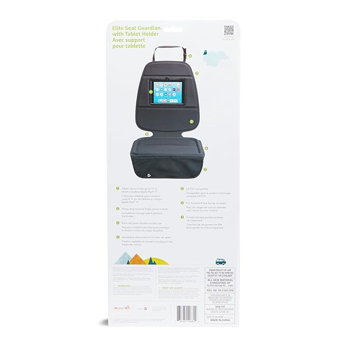 Munchkin Car Seat Cover with Tablet Holder for Under Baby Car Seats and Toddler Booster Seats, Elite Seat Guardian Protector, Rear and Forward Facing, Dark Grey